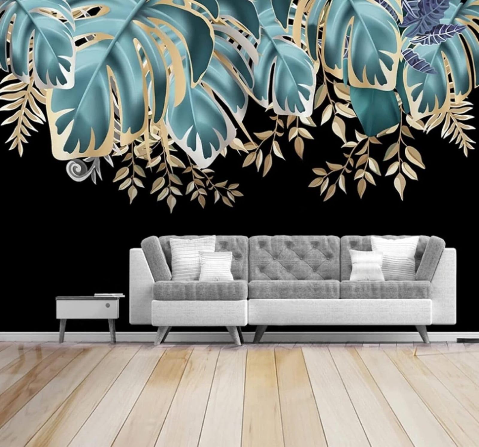 Luxury Gold Tropical Plants Leaves 3D Wallpaper Easy Install Feature Office Living Room Sofa Bedroom TV Background Wall Decoration-150cm×105cm