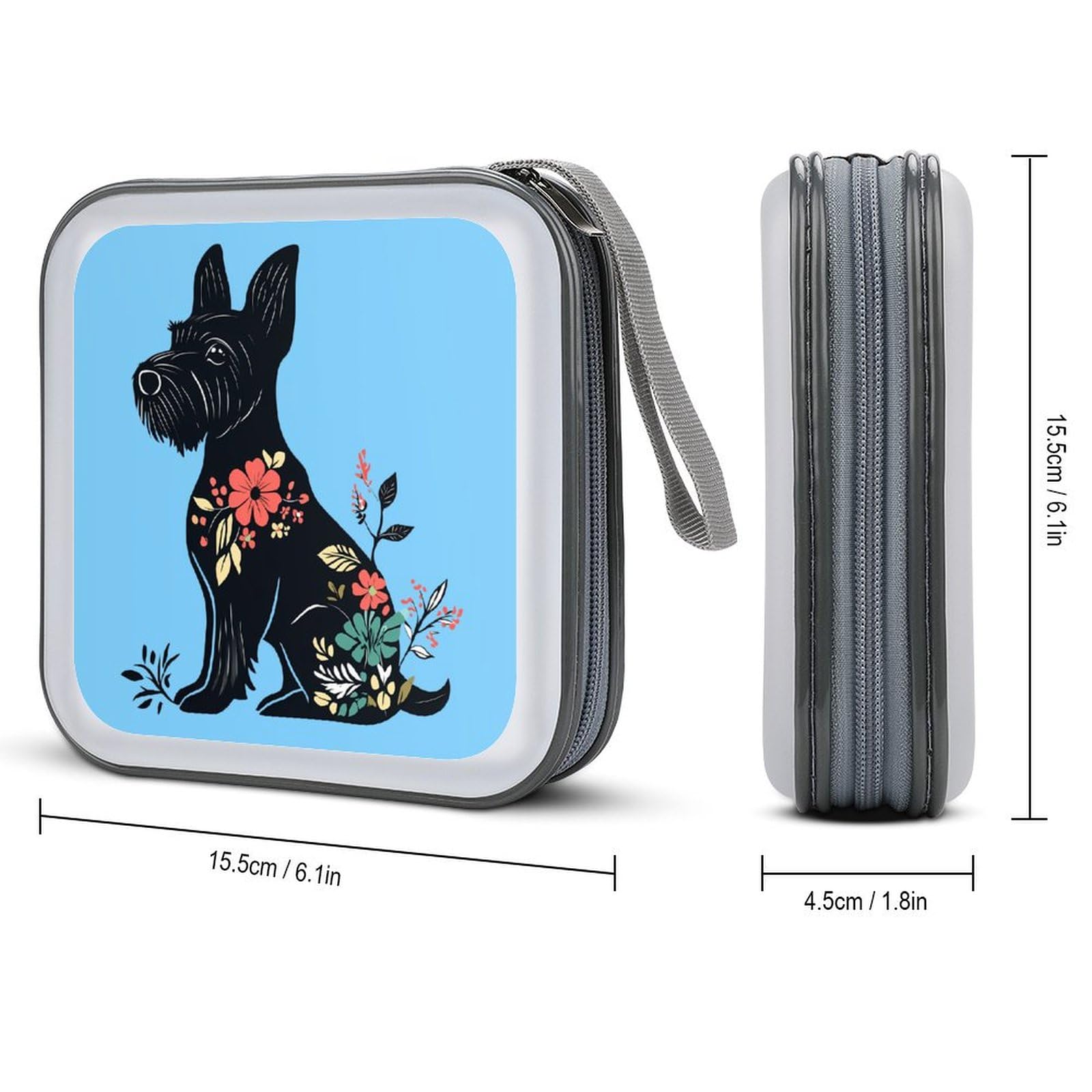 Scottish Terrier Floral CD Case Plastic DVD Case Holder Wallet Disc Storage Organizer for Car Travel
