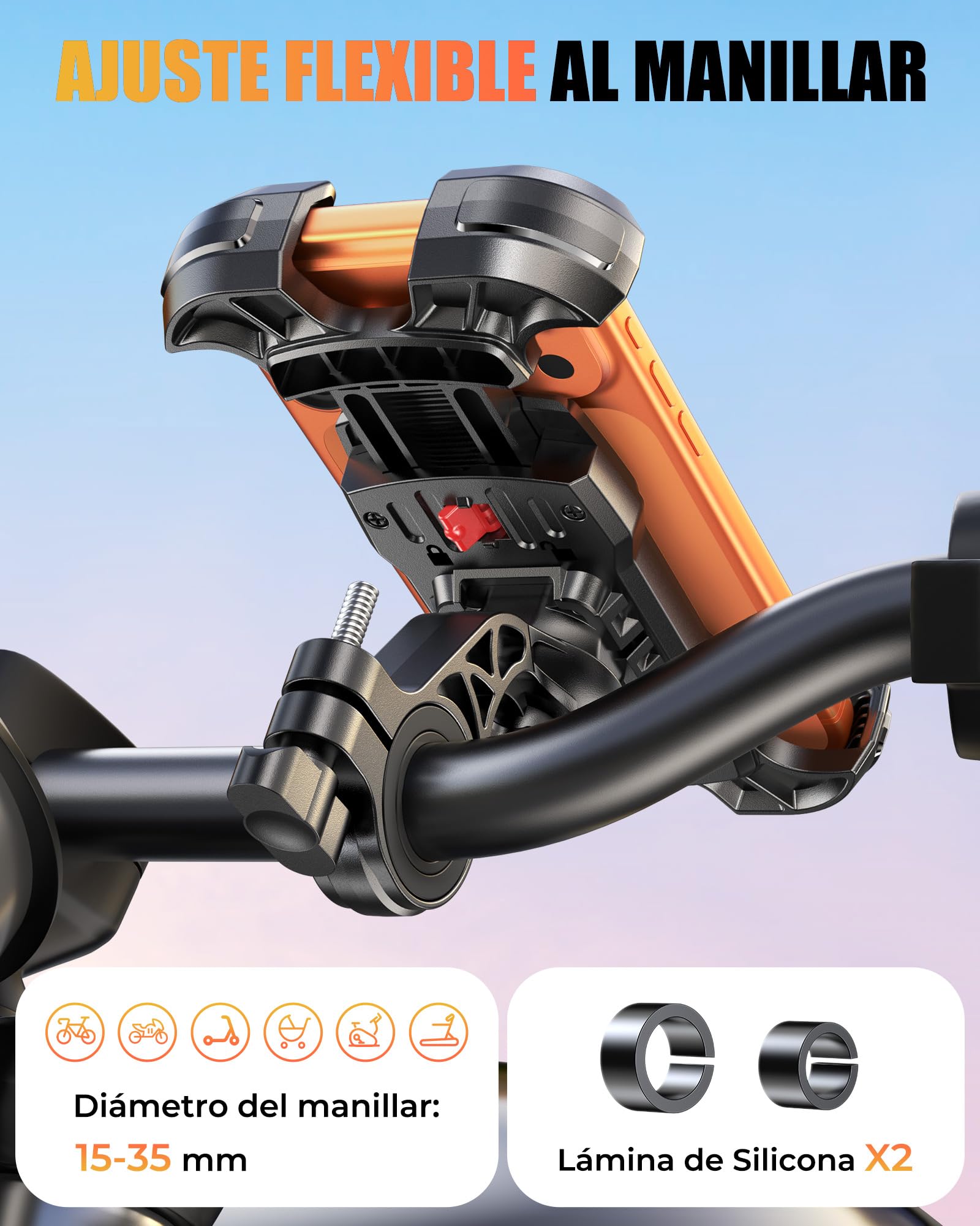 Glangeh uchwyt na telefon komórkowy do roweru, [wzmocniona szczęka ulepszona] uchwyt na telefon komórkowy do motocykla z bezpiecznym zamkiem, obrotowy 360° uchwyt na GPS kompatybilny z iPhone 16 Pro