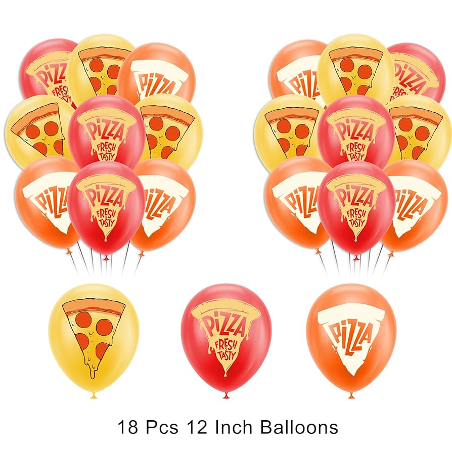 WODJR 7-Piece Pizza Party Balloon Set - Number 4 Balloon With Pizza & Star Decorations