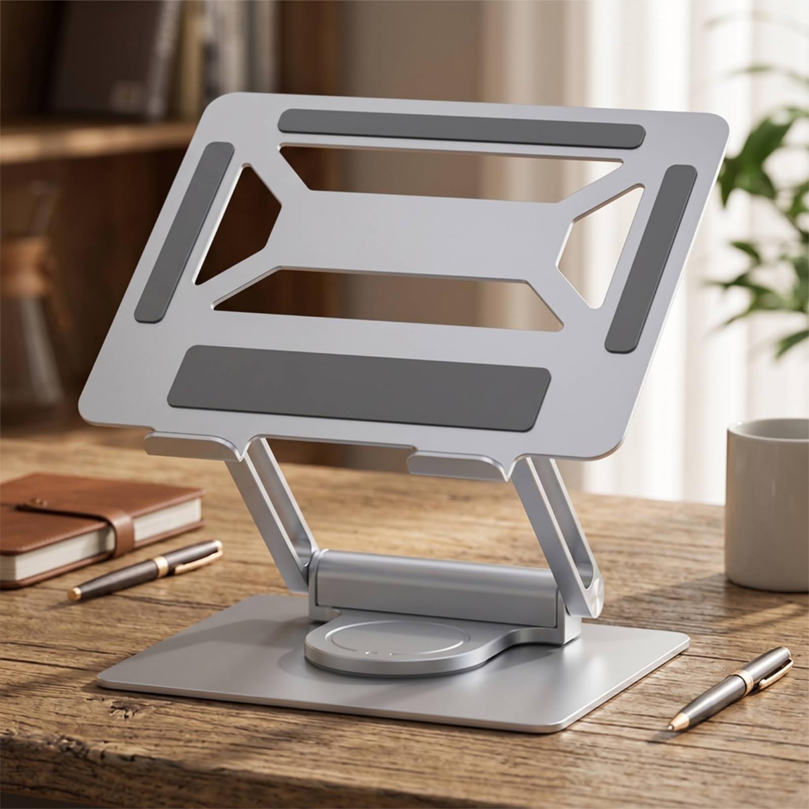 Supporto Laptop con Docking Integrata Supporto Notebook Riser Regolabile Pieghevole Struttura a Snodo in Lega D Alluminio Base Stabile con Usb Adatto per Ufficio, Argento