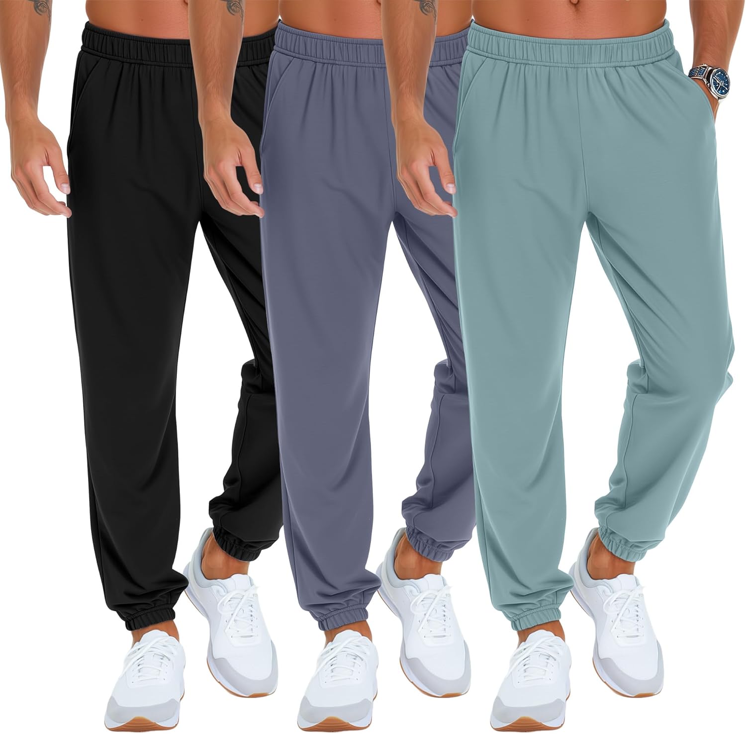 3 Pcs Men's Sweatpants Athletic Lounge Pants Elastic Bottom Jogger Workout Pant with Pocket