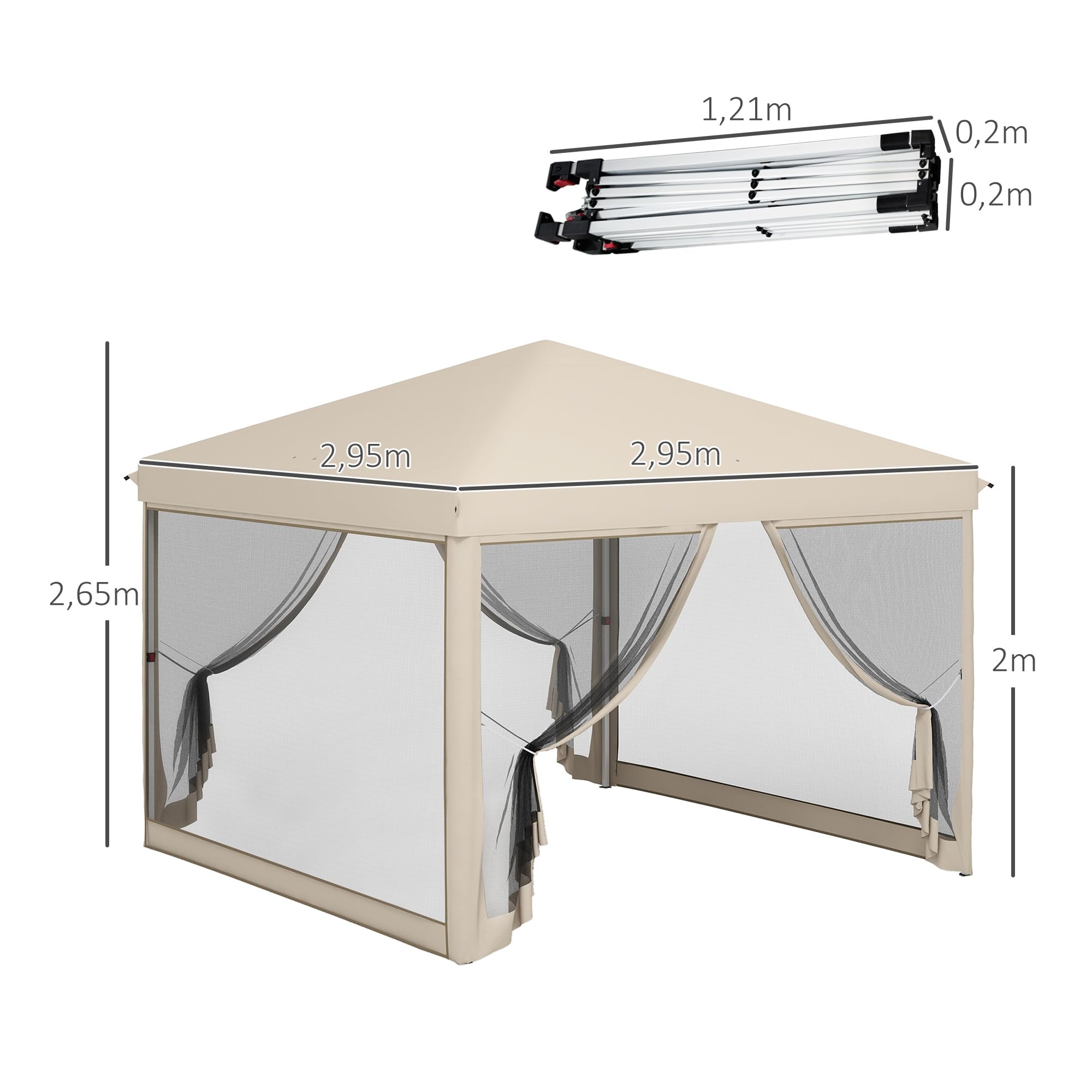 Outsunny Tonnelle Barnum Pliant Pop-up imperméabilisé Style Colonial 3L x 3l x 2,65H m 4 moustiquaires + Sac de Transport Beige Noir