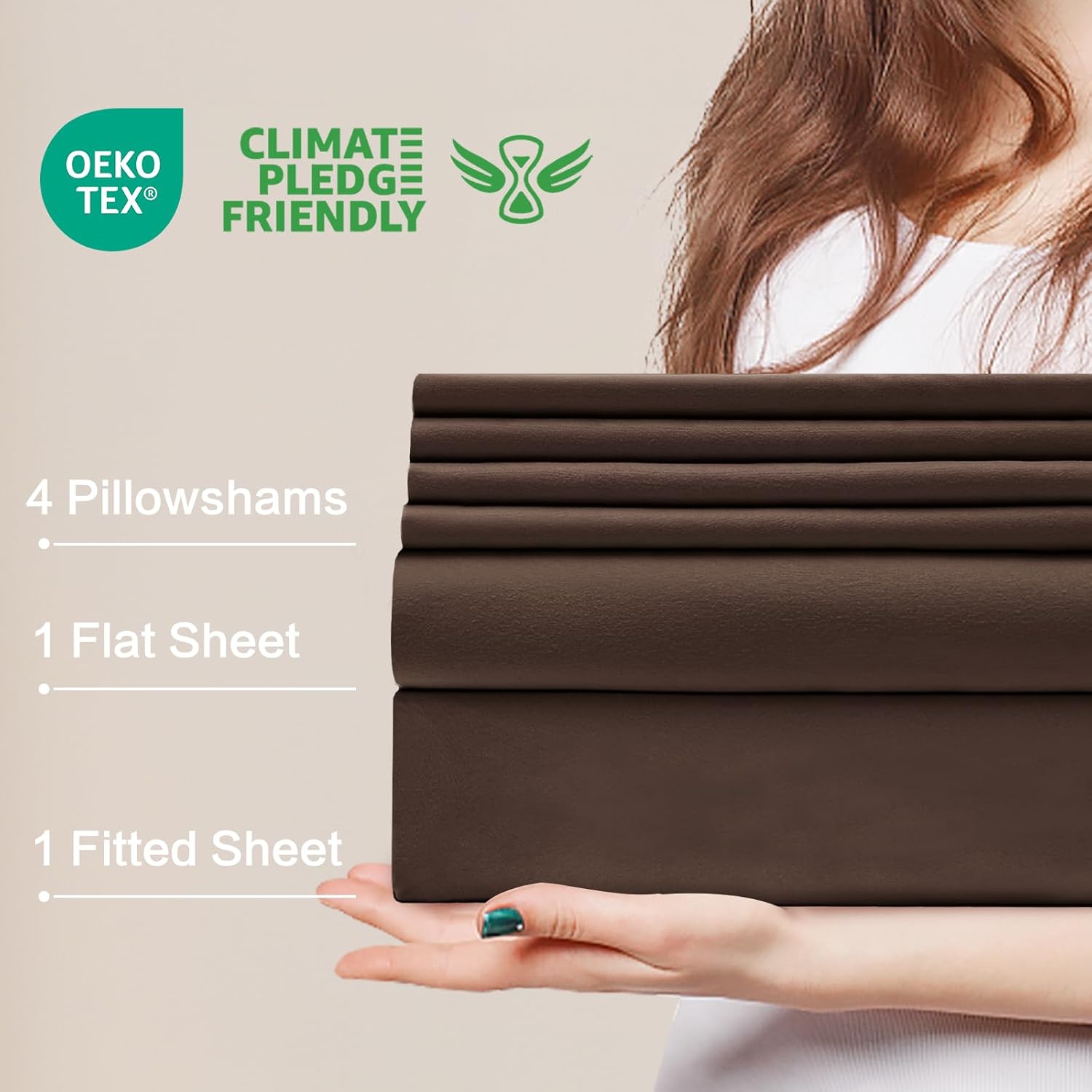 6 Piece King Sheet Set – Breathable & Cooling Bedding Set with 18-24 Inch Deep Pockets - 1 Flat & 1 Fitted Sheet & 4 Pillowcases（King Dark Brown