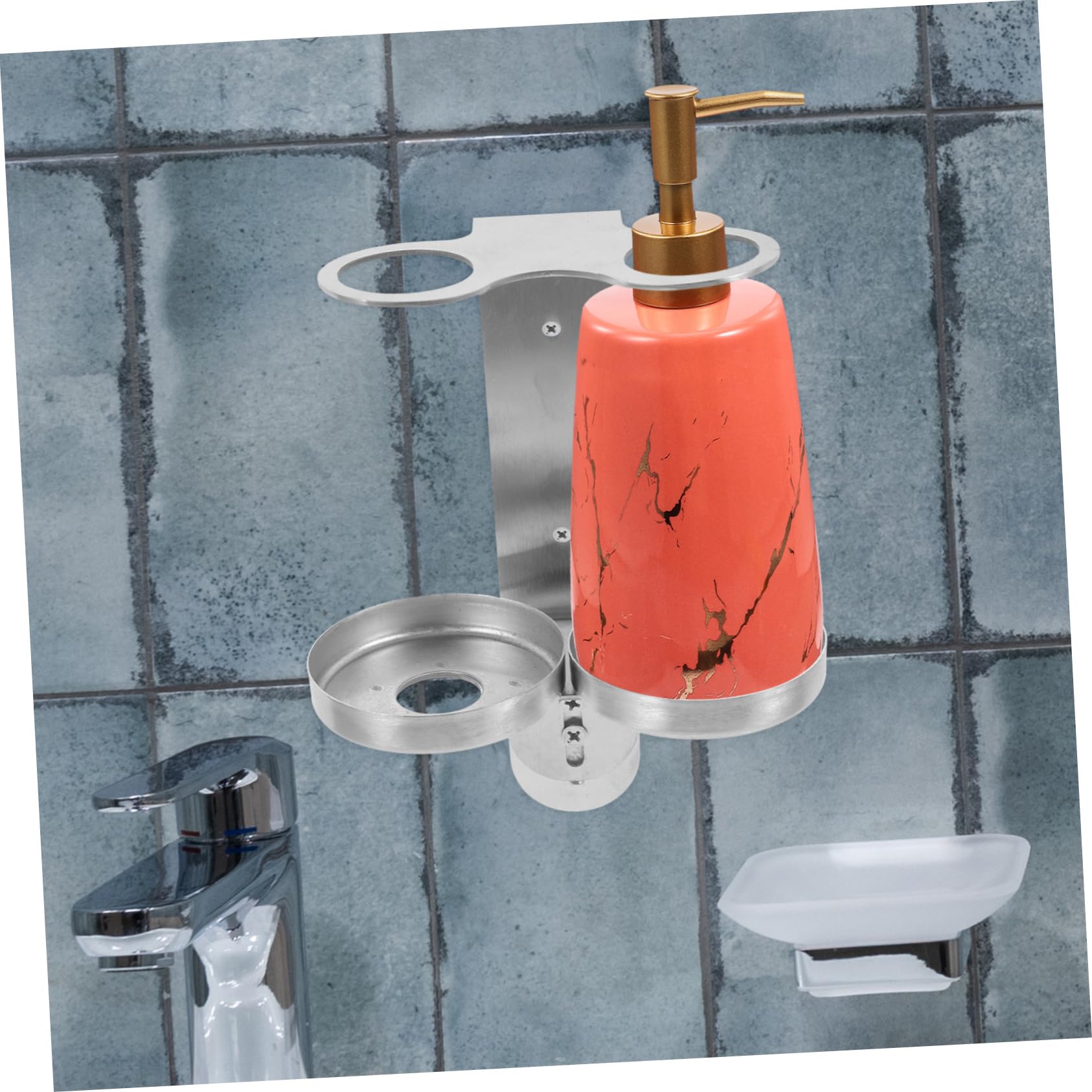 Cabilock Soporte de Pared Acabado Fino y Fácil Mantenimiento y Botellas de 6cm en Acero Inoxidable Plata para Dispensador de Jabón de Manos y Champú Adecuado para Ducha