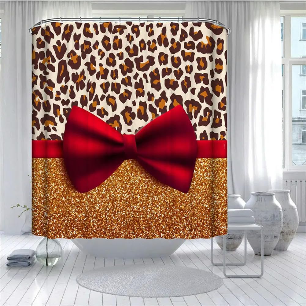 Ensemble de 4 tapis de bain géométriques avec motif léopard pour la Saint-Valentin, salle de bain, tapis décoratifs, imperméables et respectueux de l'environnement, lot de 4 pièces, 3 x 180 x 200 cm