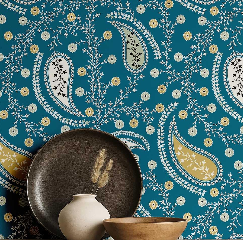 Papier peint texture vinyle bleu haut de gamme style asiatique 304cm