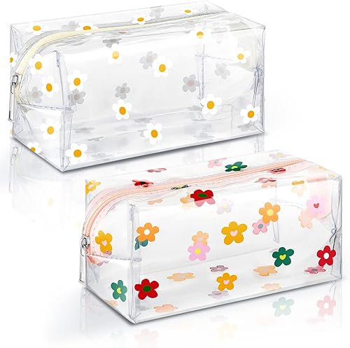 Amylove Paquete de 2 bonitas bolsas de maquillaje de flores con cremallera de margaritas, bolsa para lápices florales, bolsas de aseo portátiles disponible en Yaxa Costa Rica