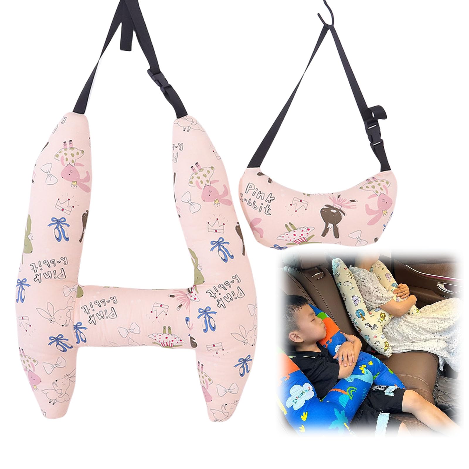 Générique 2 PièCes Coussin Voiture Enfant Lavable Repose Tete Cale Maintien Cale-TêTes pour SièGes Auto Oreiller De Voyage Appuie (Rose Clair)