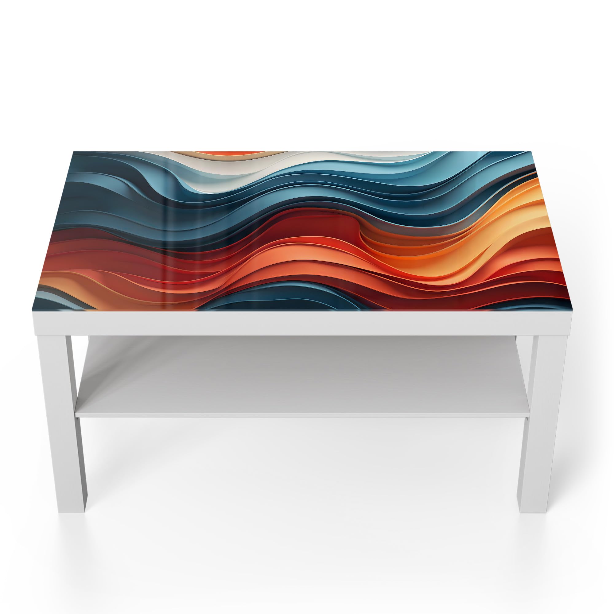 DEQORI Stolik szklany | biały duży 90 x 50 cm | motyw fal dobrego samopoczucia | niezwykły stolik pomocniczy ze szkła | wysoki połysk stolik kawowy do salonu | nowoczesny stolik kawowy z designerskim