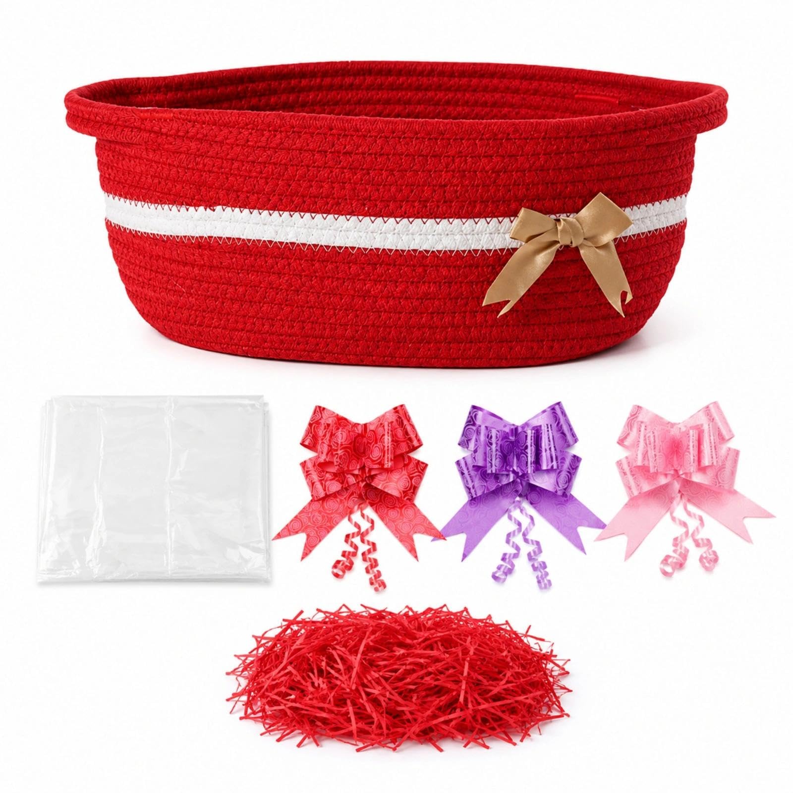 Gift Basket Hamper Kit, Empty Hamper Basket with Pull Bows