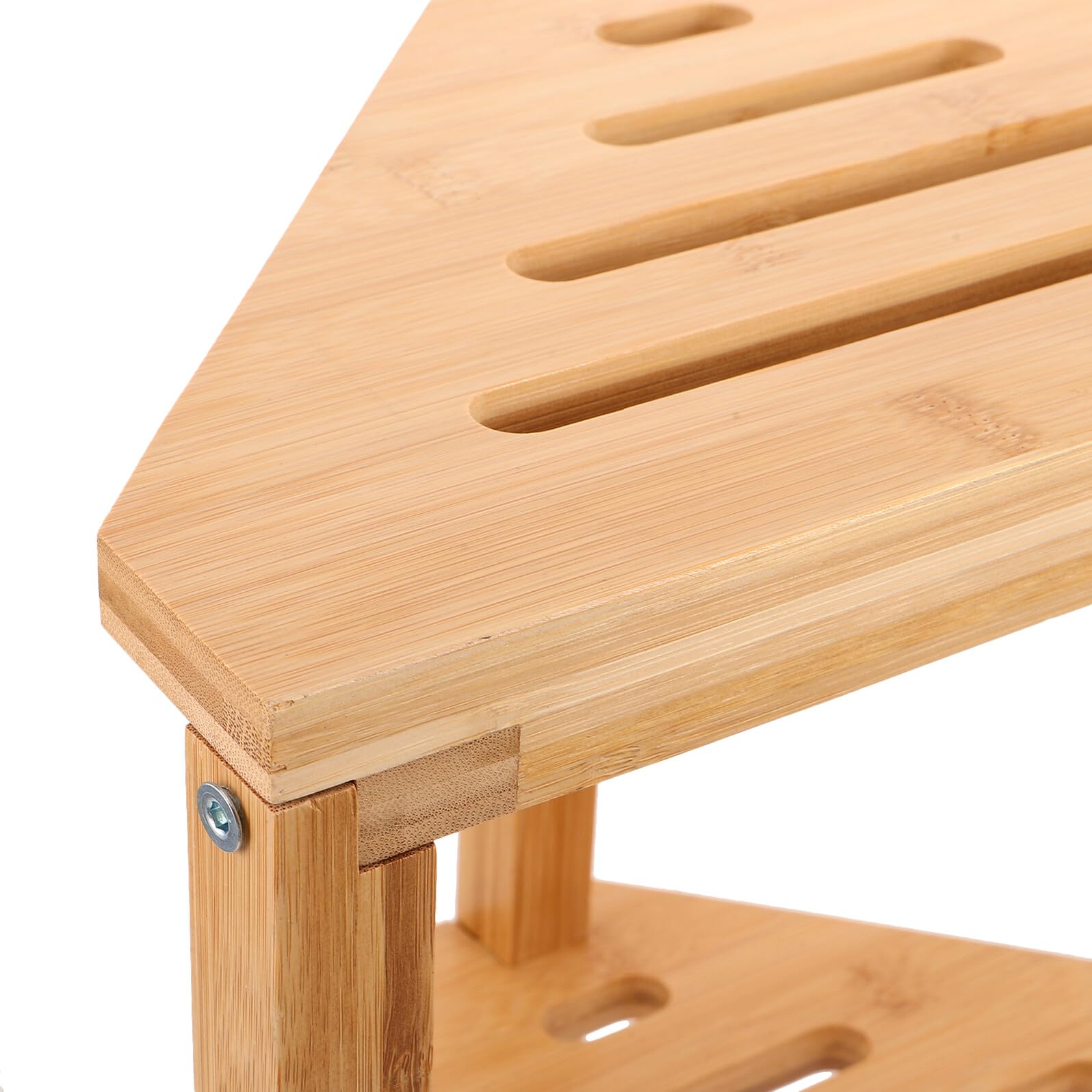 Bamboo Corner Shower Bench Footrest with Storage Shelf for Shaving Legs And Bath Use