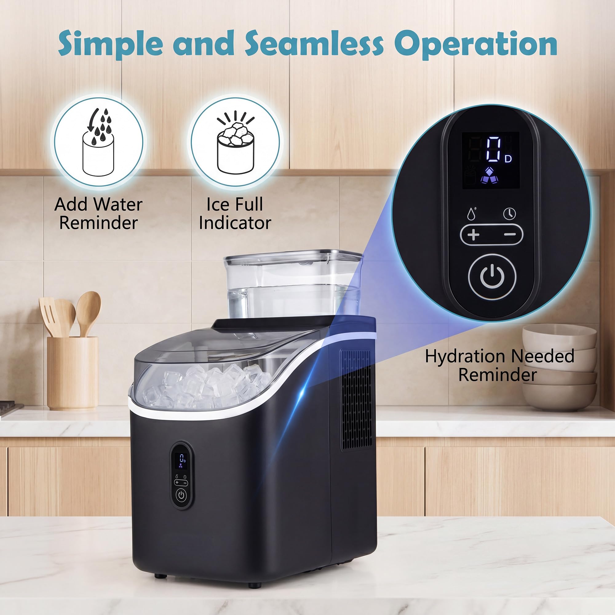 GIANTEX Macchina Ghiaccio da Tavolo, 15kg/24H, Ice Maker Compatto e Silenzioso per Casa e Ufficio, Cubetti di 13 Spessori, con Autopulizia Profonda, Display, Timer e Serbatoio Rimovibile (Nero)