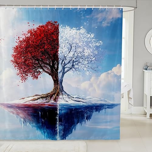 Miniatura 20 de Cortina de baño bohemia con diseño floral retro de 72 x 78 pulgadas, 70 pulgadas, diseño de flores hippie de los años 70, cortina de ducha bohemia