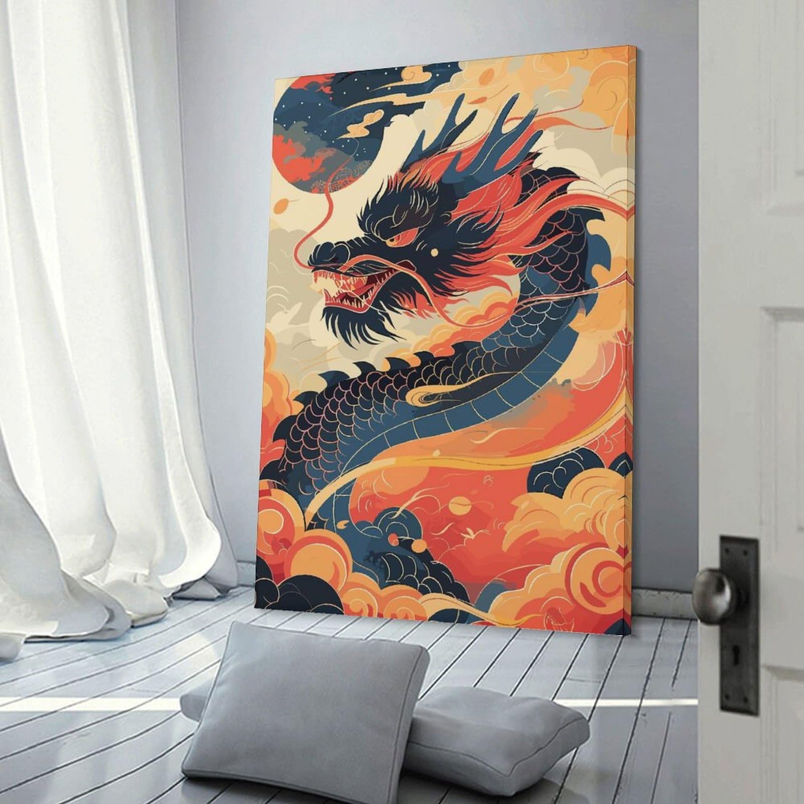 Junmoney Canvas Wall Decor Dragon New Year China, 20x30inch(50x75cm), for Gallery Wall Layouts in Home Or Office, Home Wall Art for Statement Displays