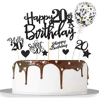 Catelves Cake Decoration 20th Birthday Man Woman Pack of 10 Glitter Cake Toppers 20 Geburtstag Deko SchwarzHappy 20th Birthday KuchendekoSweet 20 Torten DekoStern Hello 20 Cupcake Topper 20 Jahre Mann