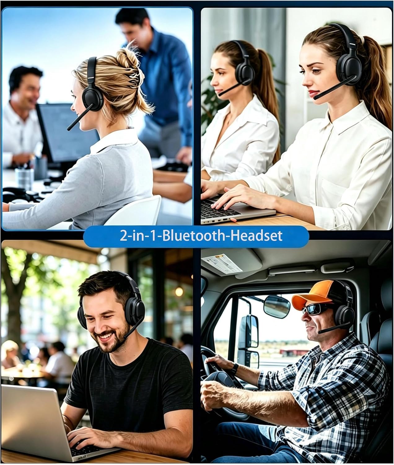 TECKNET Wireless Headset, V5.4 Bluetooth Headset mit Mikrofon, Mono/Stereo 2-in-1, 65+ Std. Akku, Over-Ear Headset mit USB-A Empfänger, Kabellos Kopfhörer Für Büro/Trucker/Fernarbeit/Callcenter