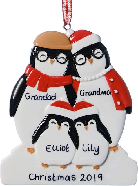 Alphabet barn Personalised Christmas Grandparent Decoration Xmas Gift Ornament Resin Keepsake Present Idea 1 2 3 4 5 grandchildren (2 adults 2 grandchildren)