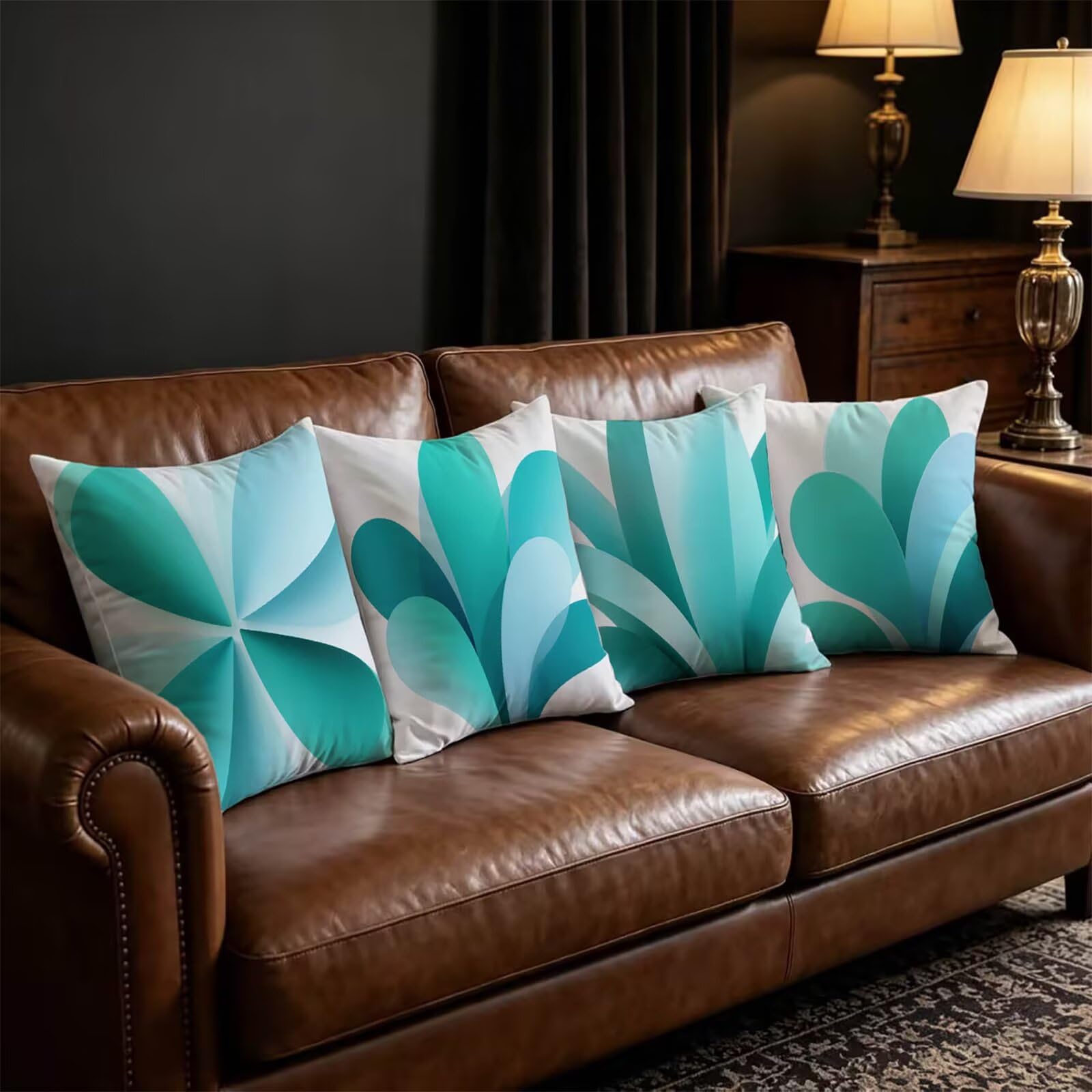 Federe Cuscini Letto 60x60cm Federe Copricuscini Divano Semplice THDZ-0714 | Outdoor Federe Copricuscini Divano Blu-Verde 4 Pack Morbido Resistente Attraente Decorazioni per Letto Divano Regalo Donna
