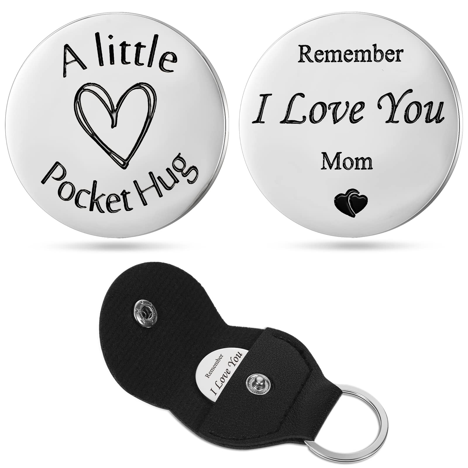 Sureio Pocket Hug Token Long Distance Relationship Keepsake Stainless Steel Double Sided Inspirational Gift with Keychain