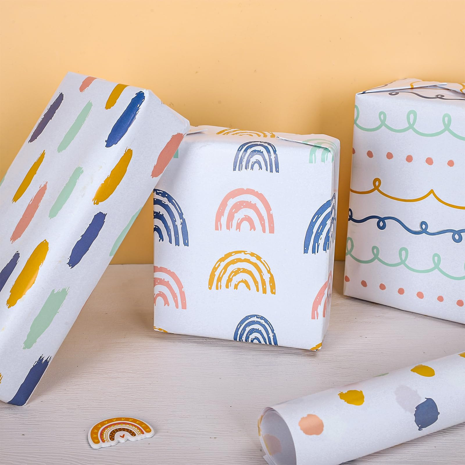 Amazon | AnyDesign ボーホー波線状ラッピングペーパー 12枚 6