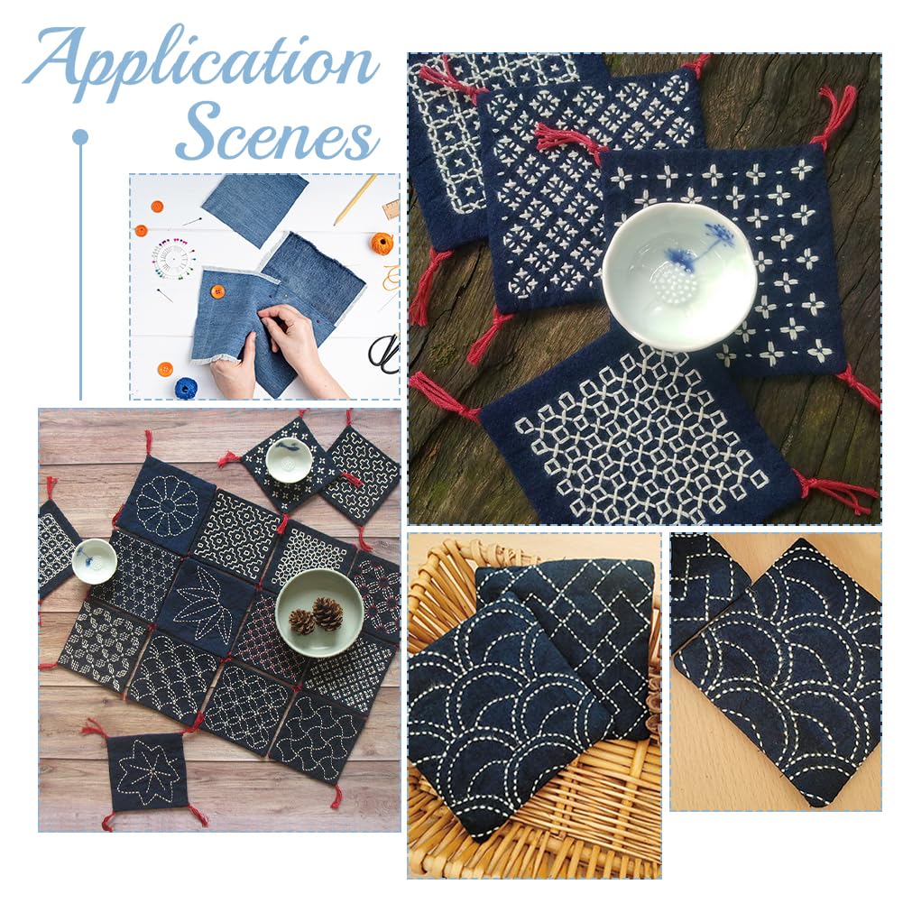 Kit Broderie Sashiko Complet Pour Débutants - 45 Pièces Avec Tissu Denim, Fils Et Pochoirs Japonais
