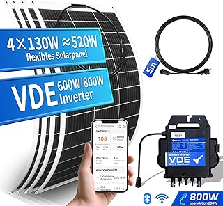 ECO-WORTHY Balkonkraftwerk 520W/600W,0% VAT balkonkraftwerk komplett steckdose mit 4x130W Solarpanel Flexibel und 600W/800W APsystems Wechselrichter mit VDE Relais
