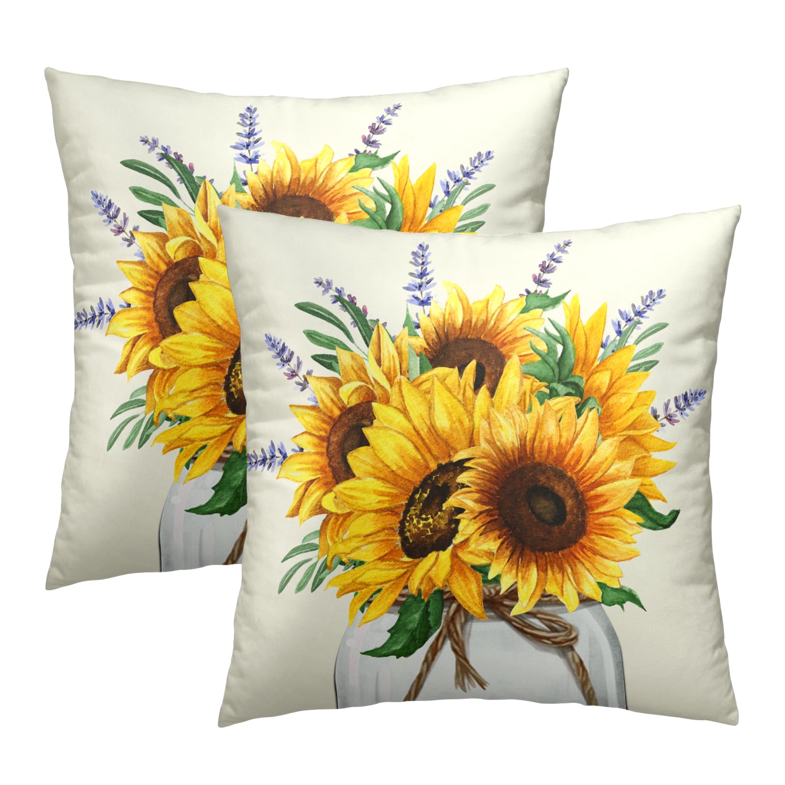 Mweet Sunflower Throw Pillows Covers 18 x 18 Inch - 2PCS Nature Summer Flower Vase Floral Decorative Square Pillowcases for Couch Sofa Bench Living