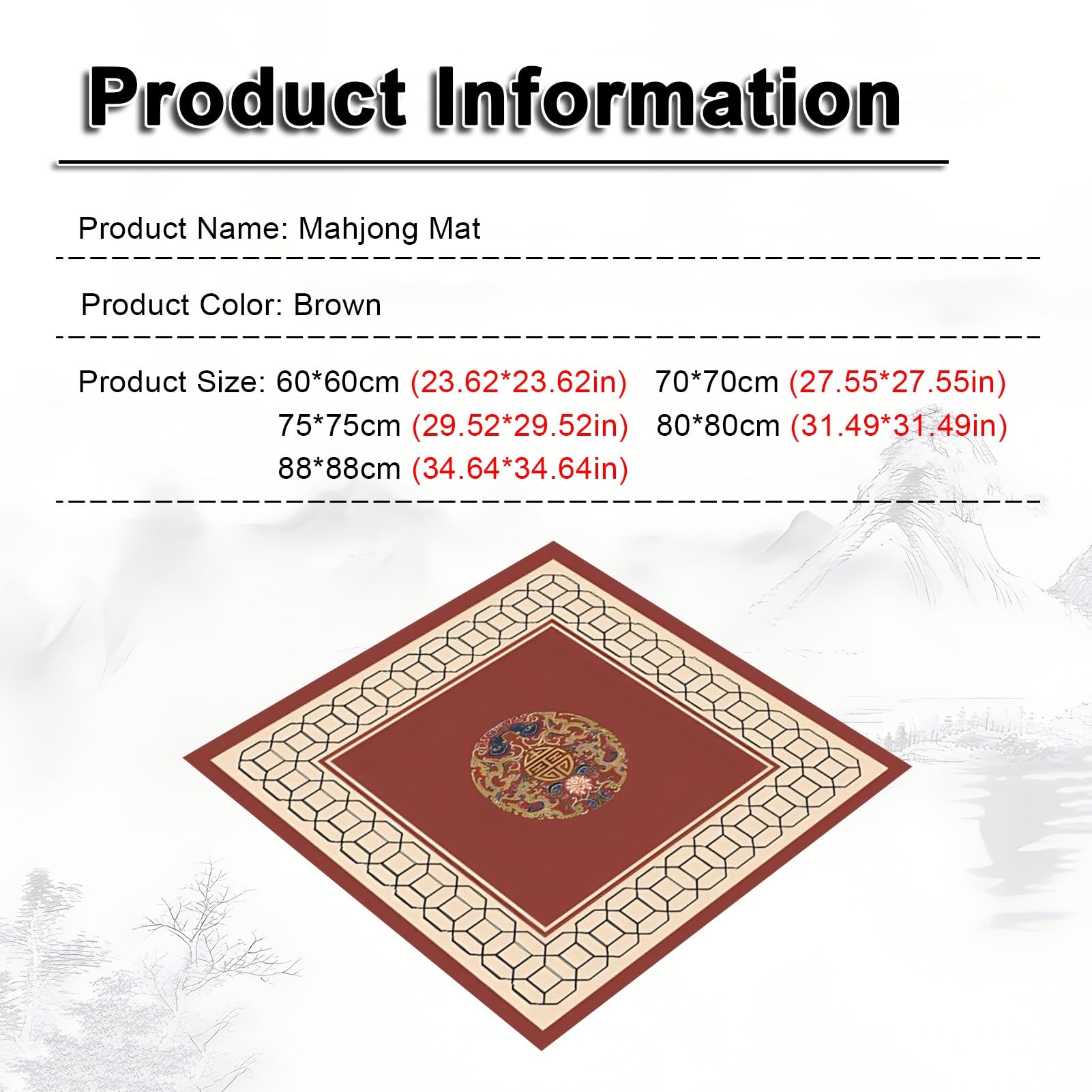 Tapis de Table de mah-Jong, avec Sac de Rangement(Brown,75x75cm (29.52x29.52in))