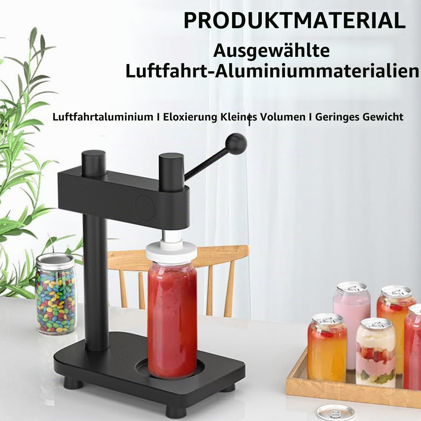 Dosenverschlussmaschine – Manuelles Einmachglas-Verschließgerät Höhenverstellbar 30-170mm Durchmesser 55mm/2.2" Mit Fester Basis Für Zuhause & Gewerbe Black