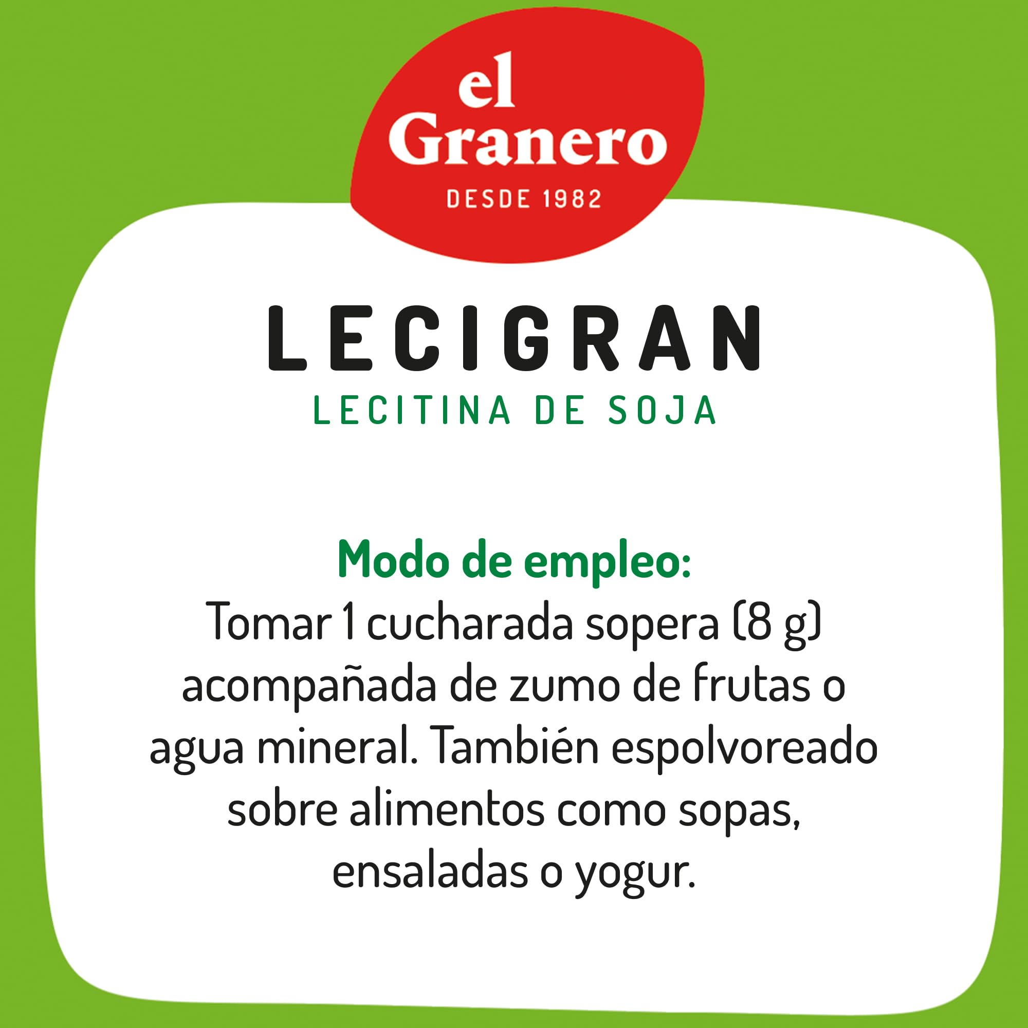 El Granero Integral Lecigran Lectina de Soja 500 g Rico en Vitaminas y Minerales No GM Vegano