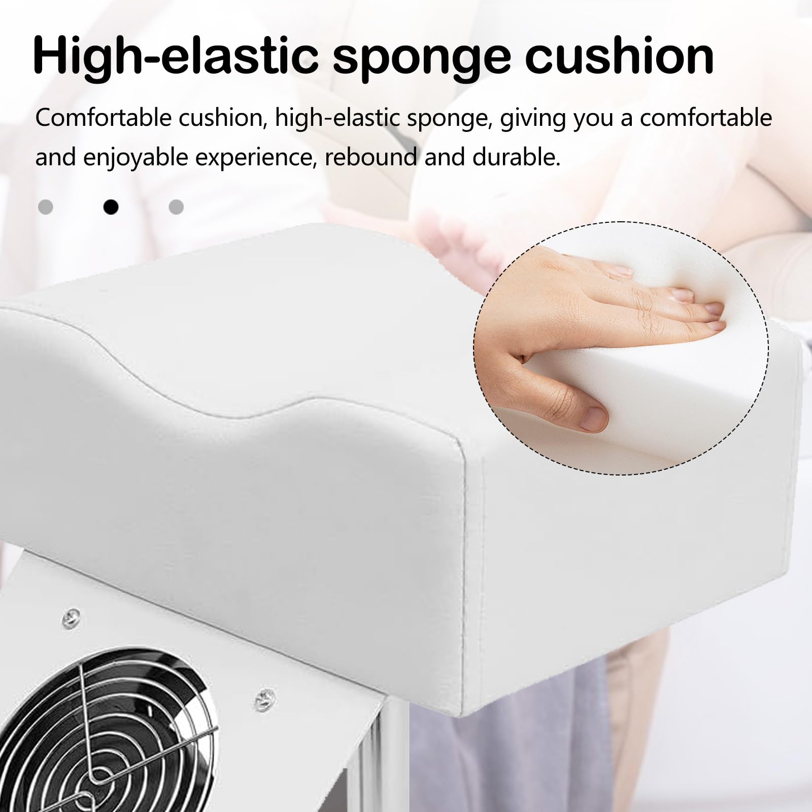 Silla de Pedicura Móvil BONJUME, Reposapiés con Altura Ajustable de 48-80CM, para Salón de Belleza y Estudio de Uñas, Blanco, Material: Acero y Piel Sintética
