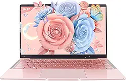 Laptop ouro rosa de 14 polegadas, Win 11 Pro (pré-instalado), processador Intel Quad-Core J4105, tela IPS FHD, 6 GB de RAM, SSD de 128 GB, notebook ultraleve para viagens, aulas online