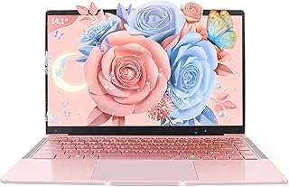 Win 11 Pro 14-inch FHD Display Ultra-Thin Portable Entertainment Notebook high Speed Celeron J4105(1.5GHz) DDR4 6G RAM 256GB SSD High-Performance Laptop 180 ° opening and closing (6G+256GB, Rose Gold)