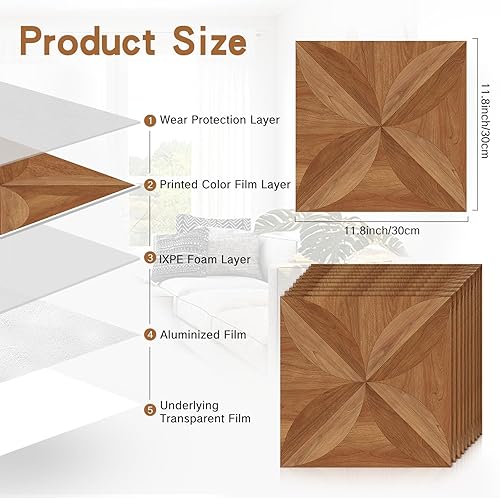 Miniatura 2 de MORCART Azulejos de suelo de 12 x 12 pulgadas, 10 tablones de vinilo, suelo laminado para inquilinos, azulejos de suelo impermeables para