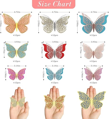 Miniatura 2 de LOMIMOS 36 piezas de decoración de pared de mariposa de oro rosa 3D 3 tamaños calcomanía de pared para pastel de pared decoración de fiesta sala de