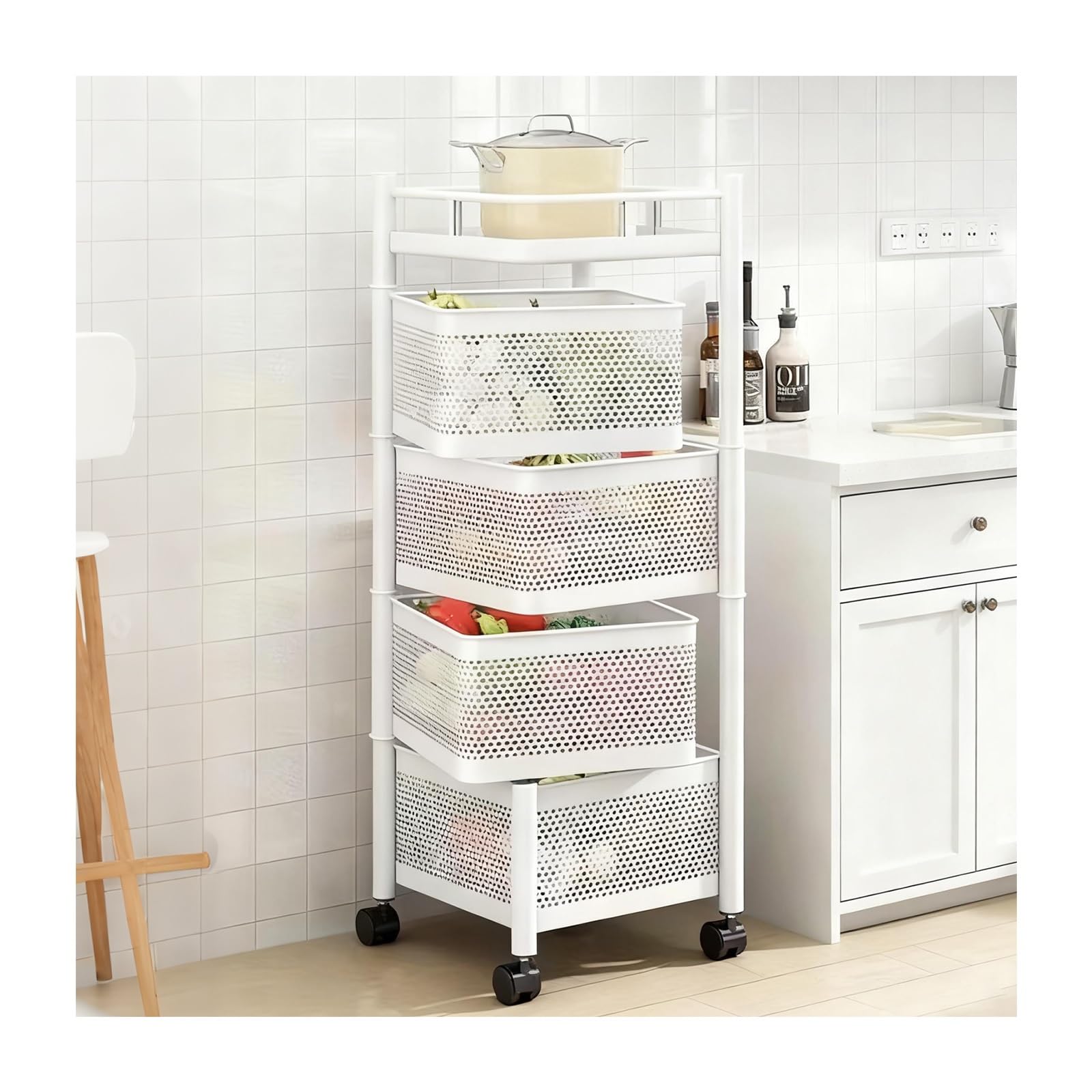 Mensola da cucina bianca, 26,5 x 80 cm, per frutta, verdura e prodotti per l'igiene, perfetta per soluzioni di archiviazione del piano di lavoro della cucina.
