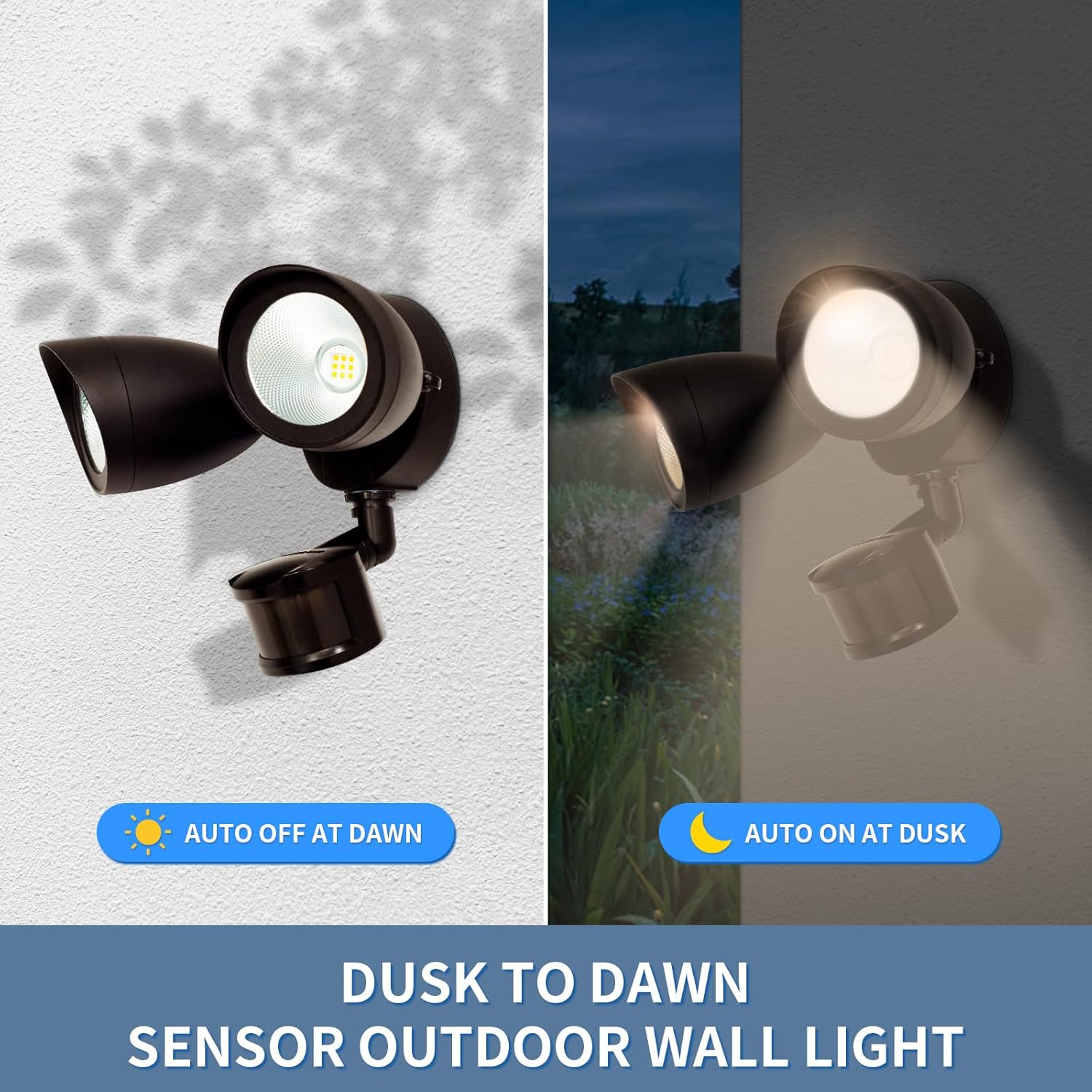 mw Twin-Head LED Security Light with Motion Sensor & Dusk-to-Dawn photocell, Die-Casting Aluminum Housing, 5000K Daylight, EnergyStar and UL Certified (Bronze, 1 PK)