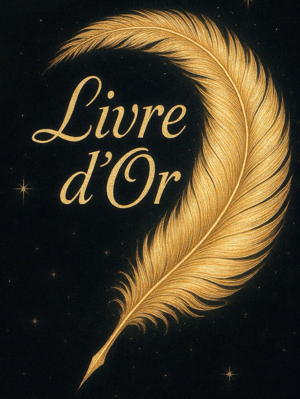 Livre d'Or: Thème Plume, Doré et Noir, Couverture Rigide, Anniversaire, Mariage, PACS, Noces, Baptême, Naissance, Départ en Retraite