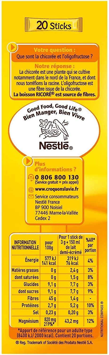 Nestlé Ricoré Original Substitut de Café Boîte de 20 Sticks x 3 g from France