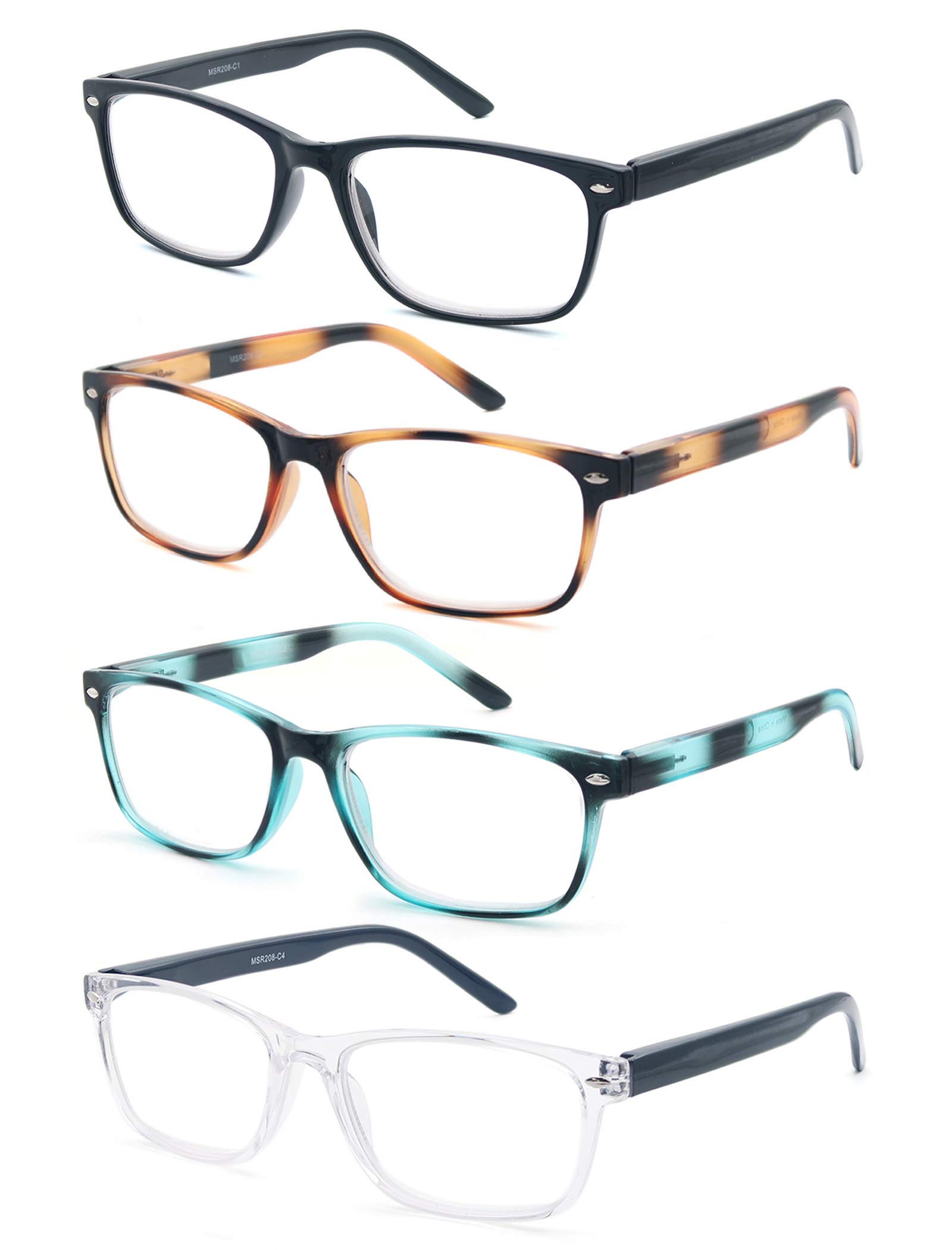 HEEYYOK Reading Glasses Men Women 4-Pack,Readers Glasses Comfortable Spring Hinges Flexible,Lgithweight Eyeglasses for Reading,Including 4 Pouch - Image 2