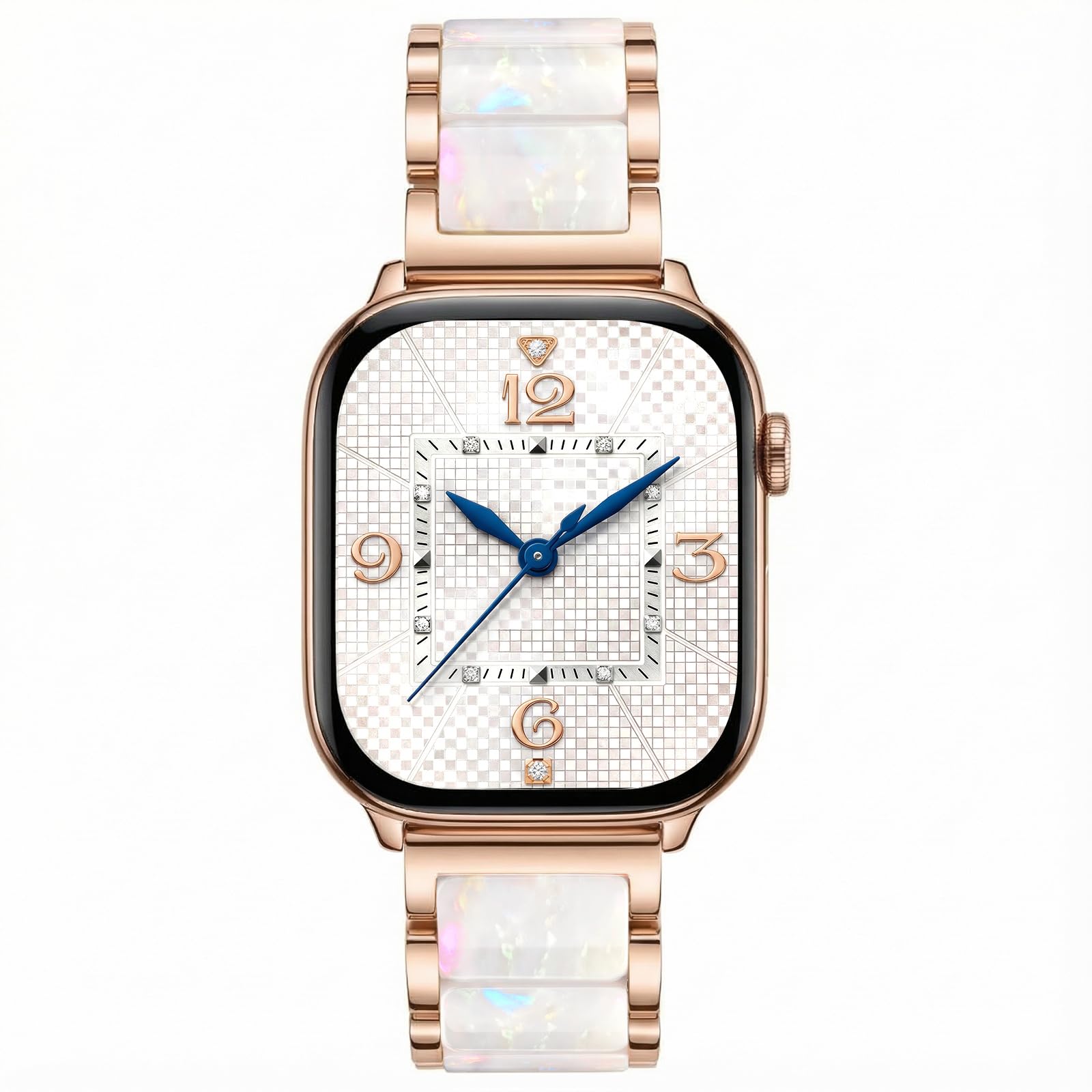 Photo 1 of **PARTIAL SET/ MISSING ASSEMBLY PIECES*** V.R.HOPE Apple Watch Band for Women 38mm 40mm 41mm 42mm Fashion Rose Gold Stainless Steel Metal Strap with Resin Inlay, Fashion Bracelet Compatible with iWatch Series 11/10/9/8/7/6/5/4/3/2/1/SE (Fluorescent White+