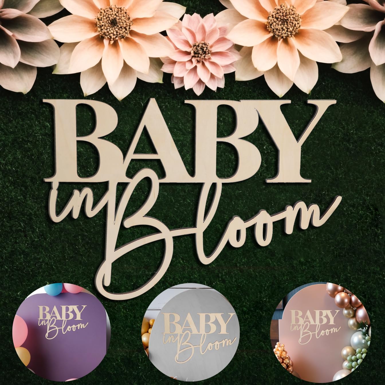 Baby in Bloom Wooden Signs - 22.4"x16.5" Baby Shower Party Large Wood Signs, Little One Gender Reveal Backdrop Party Decorations Photography Props