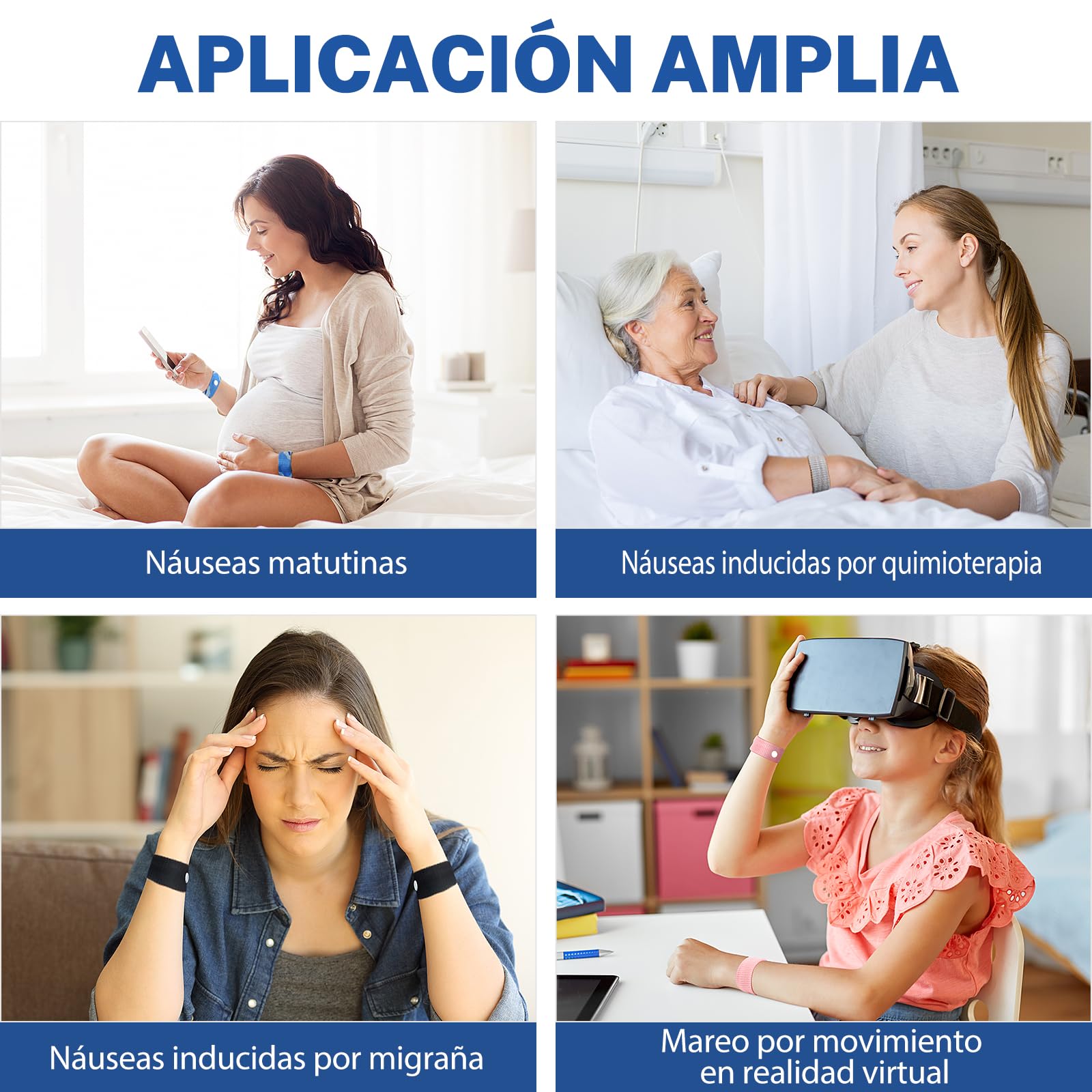Pulseras Antimareos Hionfurt para Niños y Adultos, Bandas de Acupresión para el mareo por Movimiento en coche, mar y avión, Alivio de las Náuseas Matutinas en Embarazadas - 2 pares Gris, Gris
