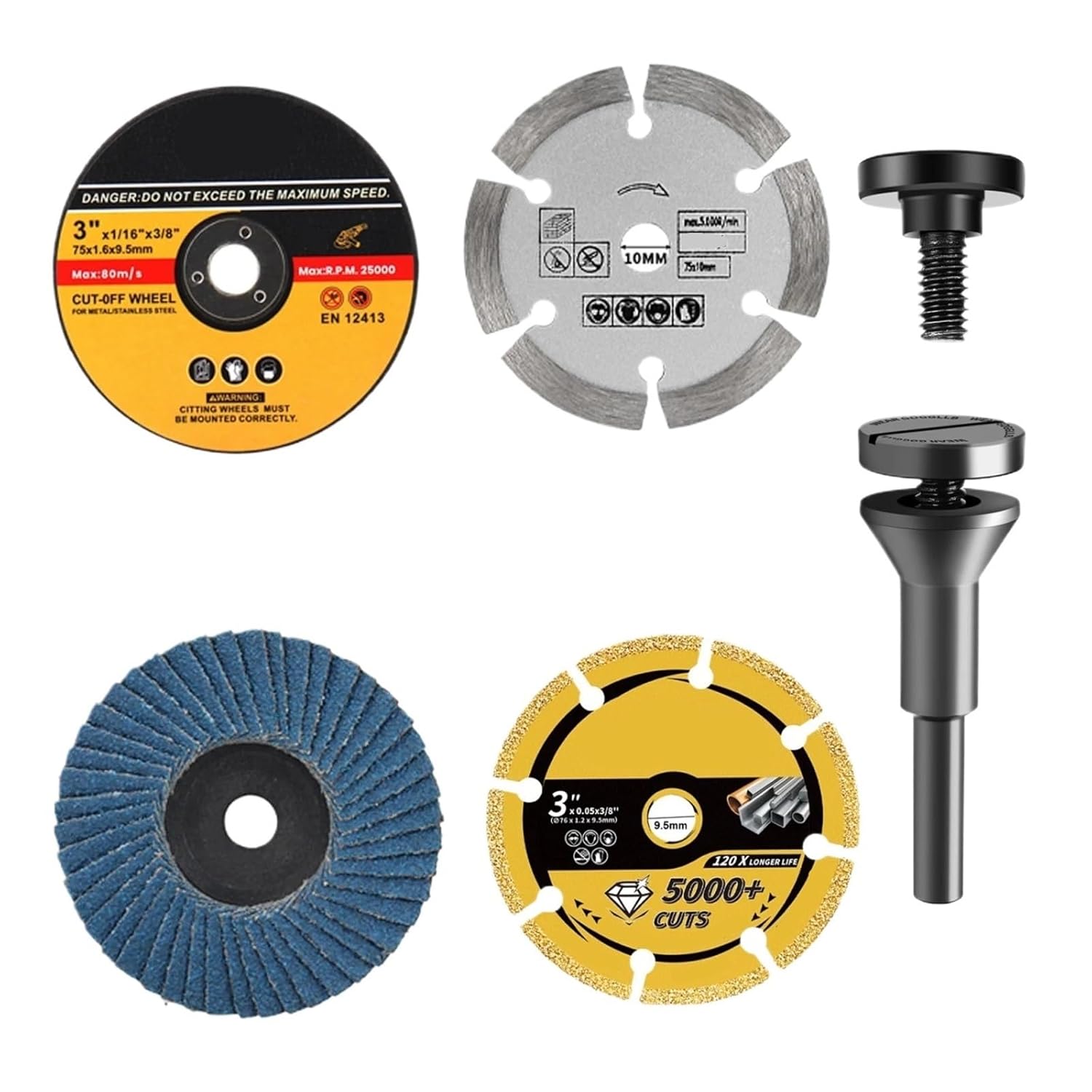 5Pcs/Set 75mm Brazed Cutting Disc Metal Wheel Stone Saw Blade for Wood Marble Rebar with Mounting Mandrel