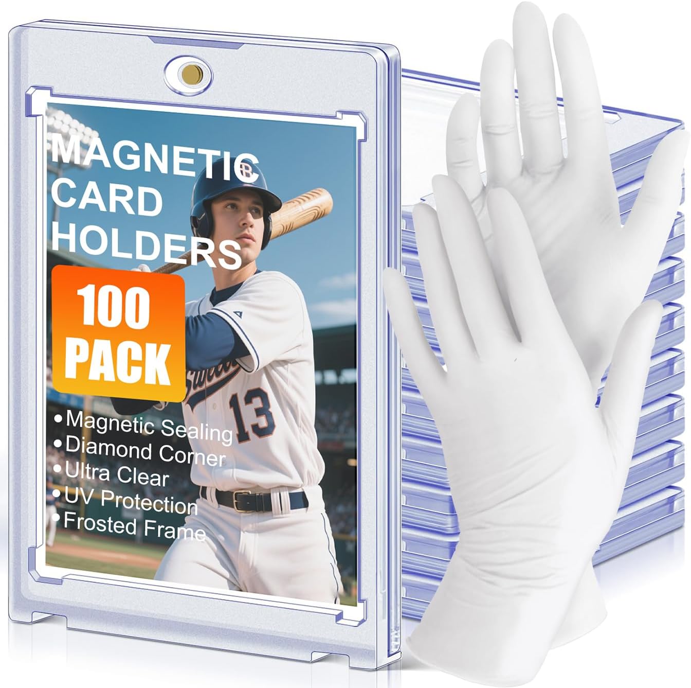 35pt Magnetic Card Holders for Trading Cards,UV Hard Plastic Sports Display Cases,100 Pack Clear One Touch Mags Card Protectors for Baseball Cards, Football Cards, Basketball Cards,MTG,TCG(100)