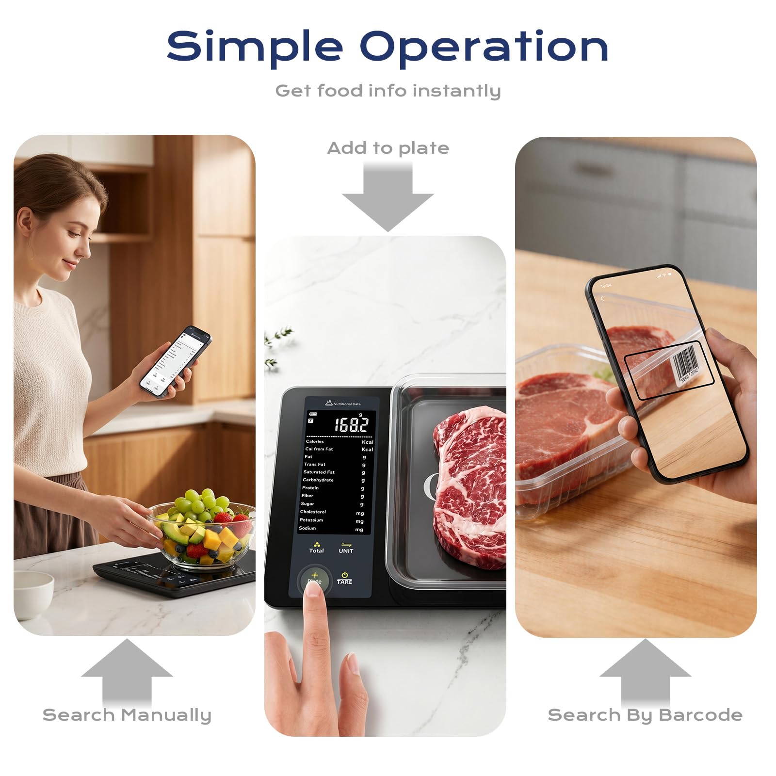 OBEST Balance de Cuisine Numérique avec Suivi de 30 Nutriments, 10kg/1g | Balance Intelligente avec Calcul Calories, Bluetooth Balance Alimentaire pour Perte de Poids, à Ecran LCD, Tara Fonction