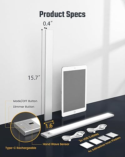 Miniatura 7 de SUPERDANNY Luces para debajo del gabinete de 16 pulgadas, sensor de movimiento, 65 LED, 180 lm, luz magnética para debajo del mostrador, 6000 K,