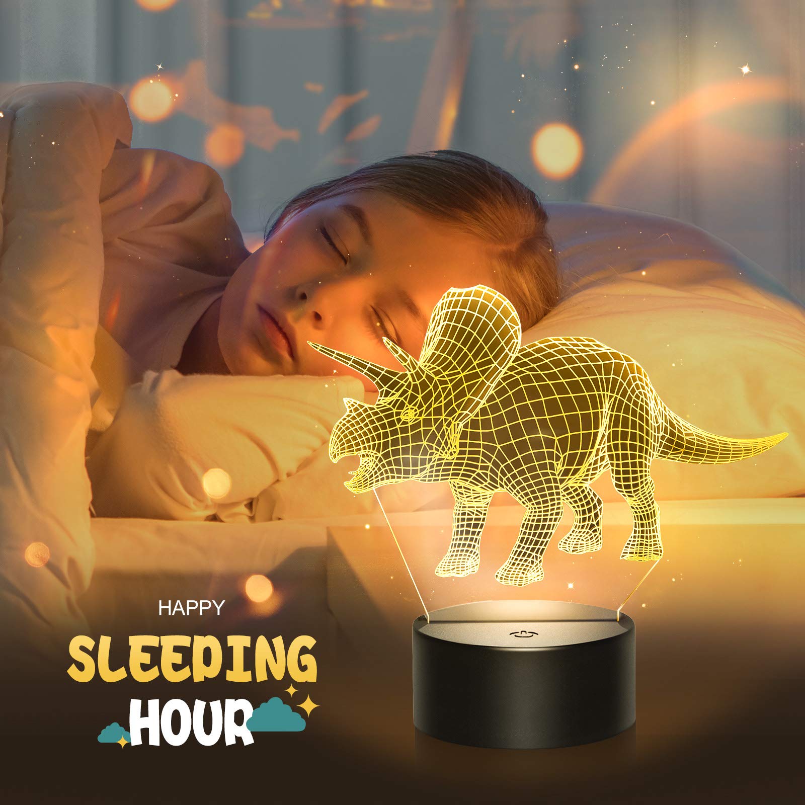 Tesoyzii Regalo Bambino 2 3 4 5 6 7 8 9 10 Anni, Lampada Notturna per Bambini LED Dinosauri per Bambini 2 3 4 5 6 7 8 9 10 Anni Giocattoli Bambina 2-10 Anni Regalo Compleanno Bambina 2-10 Anni