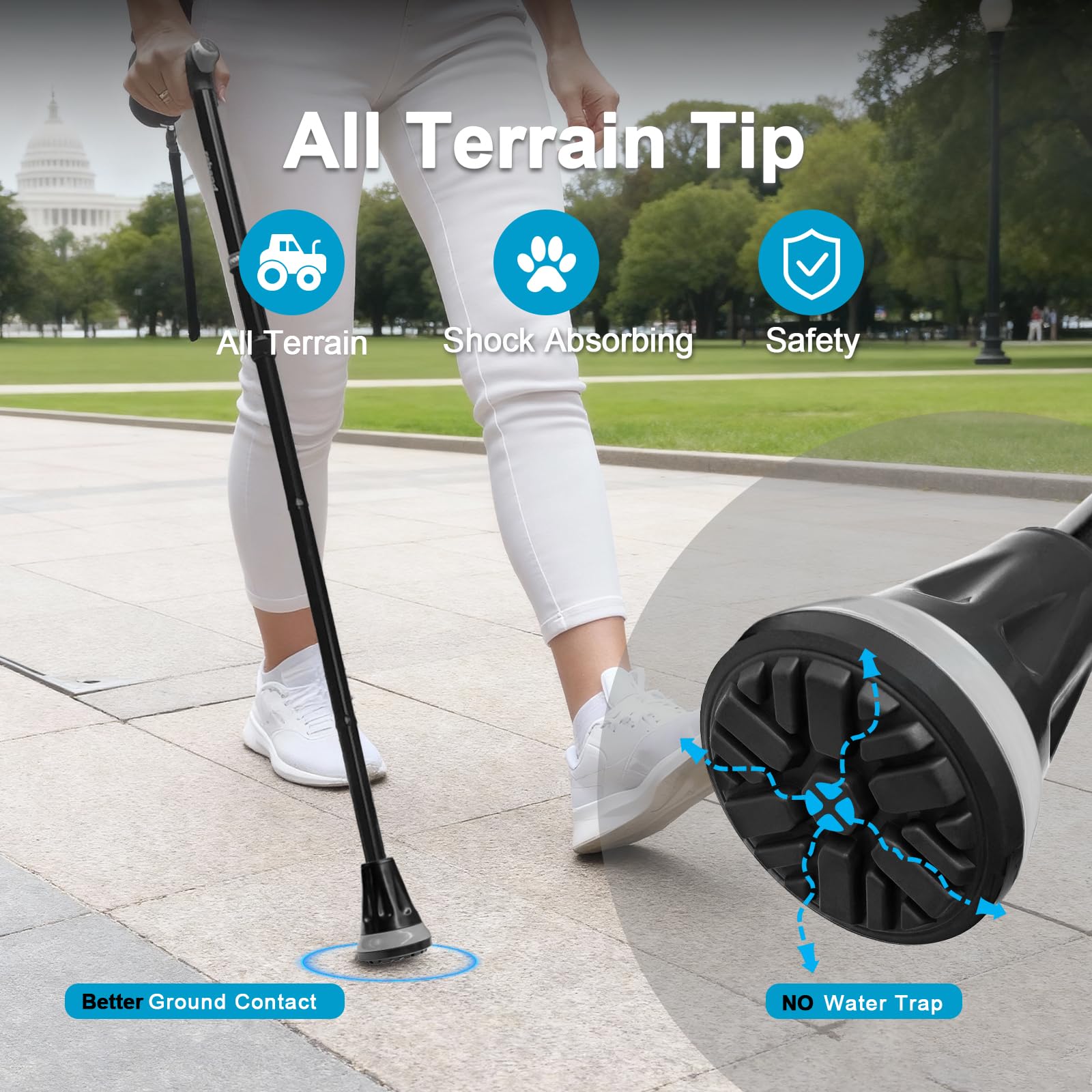 REHAND Walking Cane - Foldable, Adjustable, Collapsible Walking Canes for Men & Women, Heavy Duty All Terrain Tip, with Travel Bag | Walking Sticks for Seniors & Adults — Amazon image 5